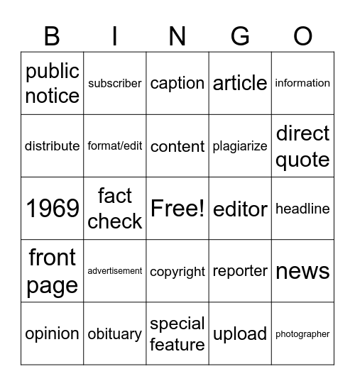 BOONE COUNTY JOURNAL NEWSPAPER Bingo Card