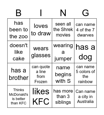 Ward Social Bingo-kids 2 Bingo Card