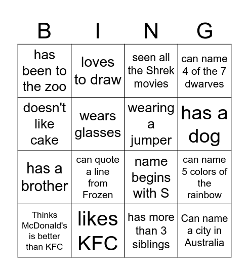 Ward Social Bingo-kids 2 Bingo Card