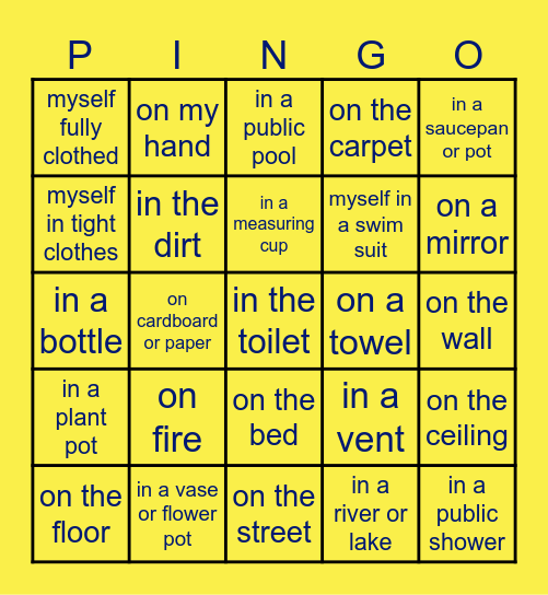 I have peed ... Bingo Card