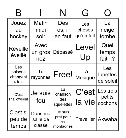 Bingo Musique Bingo Card