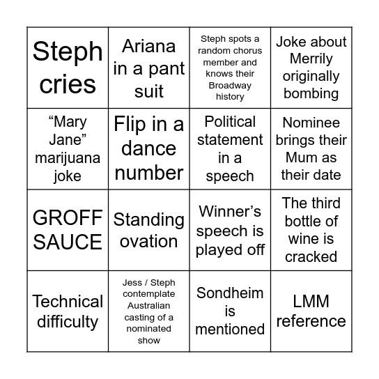 Tony's 2024 bingo Card