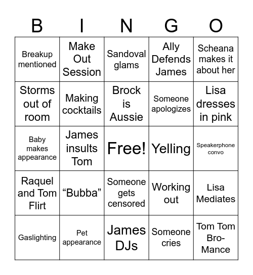 Vanderpump Rules Bingo Card