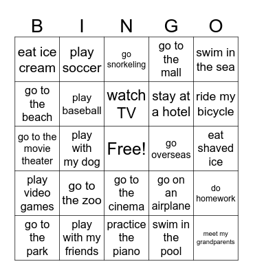 SUMMER ACTIVITIES Bingo Card