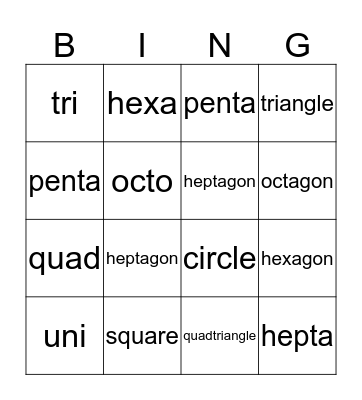 Geometric Shapes Bingo Card