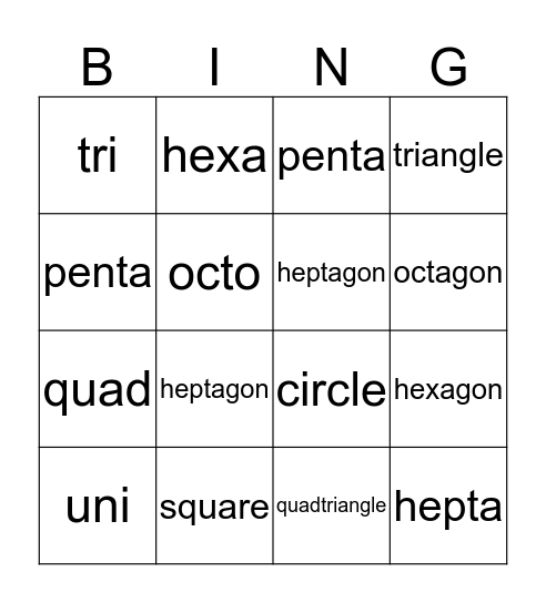 Geometric Shapes Bingo Card