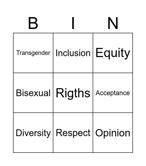 Pride Words Bingo Card