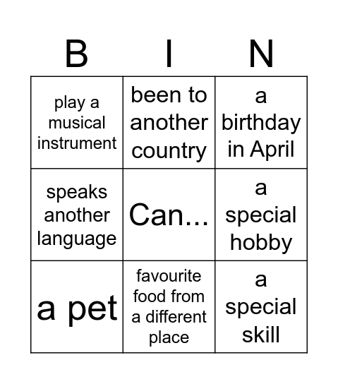Uniqueness Bingo Card