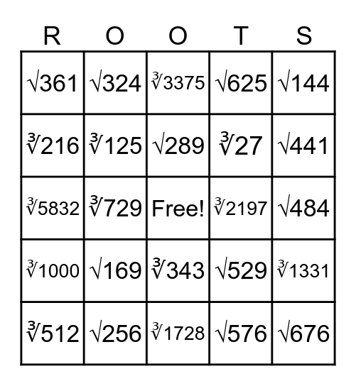 SQUARE/CUBE Bingo Card
