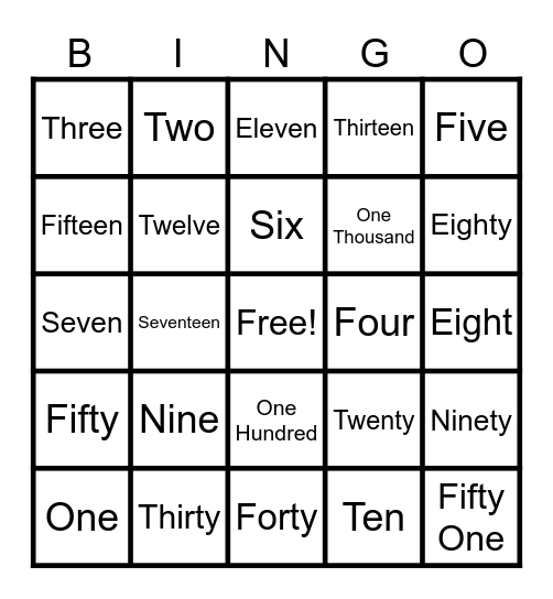 Number Bingo Card