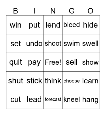 IRREGULAR VERBS Bingo Card