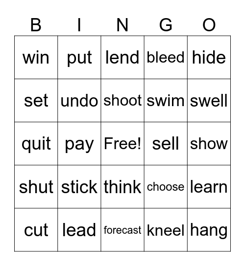 IRREGULAR VERBS Bingo Card