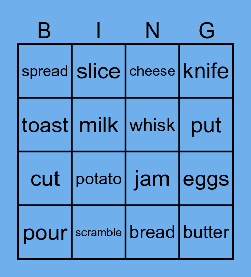 Verbs or noun Bingo Card