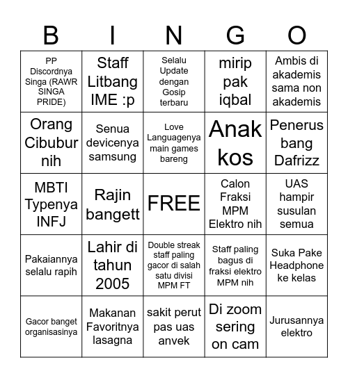 Person ke 5 Bingo Card