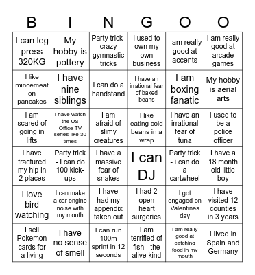 Co-worker Bingo Card