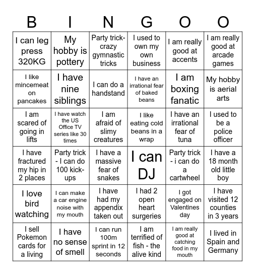 Co-worker Bingo Card