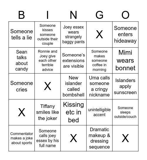 Love island bingo Card