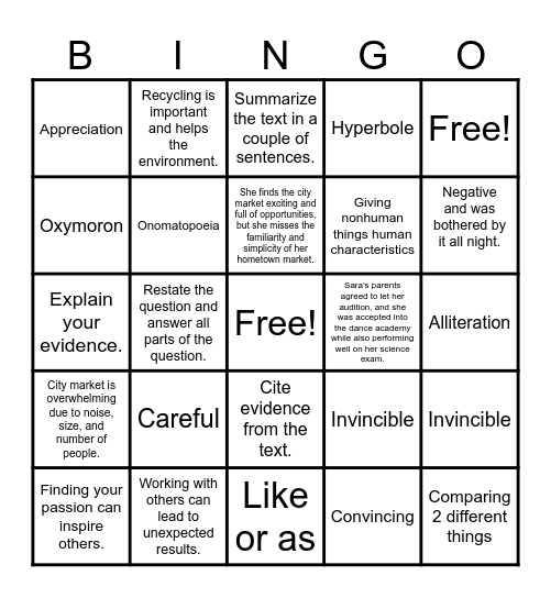 Review! Bingo Card