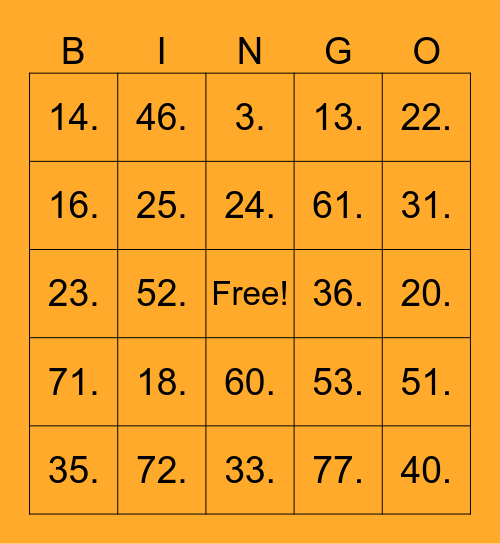 ORANJE BINGO Card