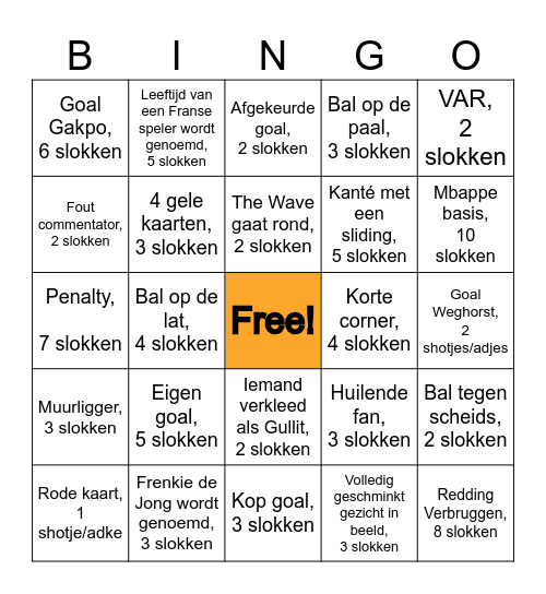 Nederland - Frankrijk Bingo Card