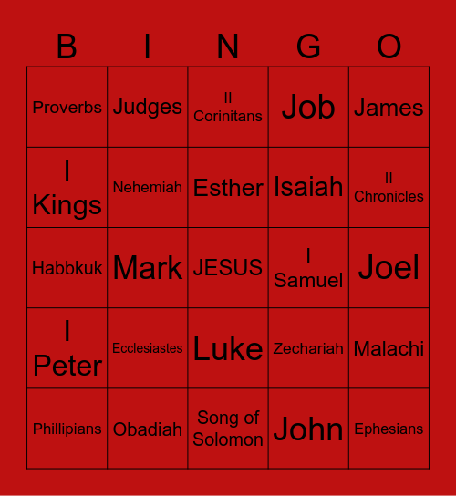 Books of The Bible Bingo Card