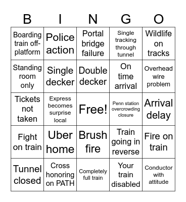 NJTransit Bingo Card