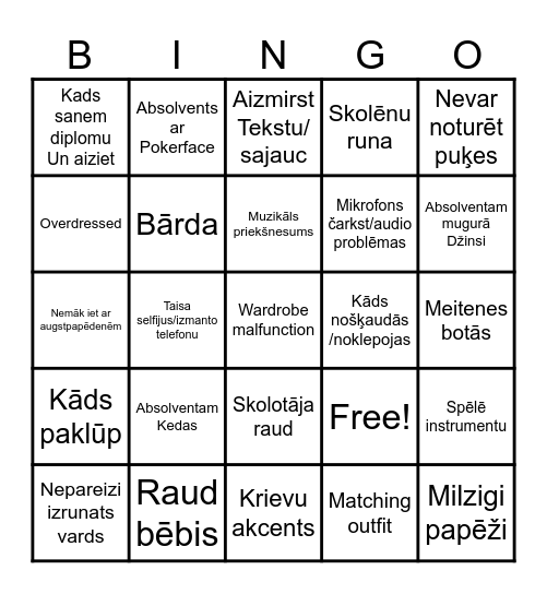 Izlaiduma Bingo Card