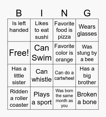 GET TO KNOW YOU Bingo Card