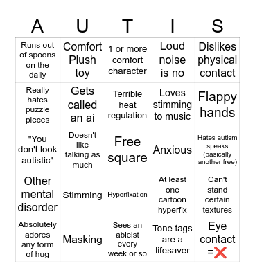 Autism Bingo Card