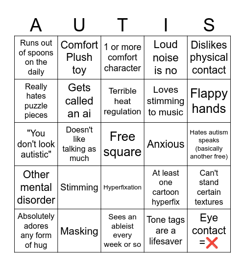 Autism Bingo Card