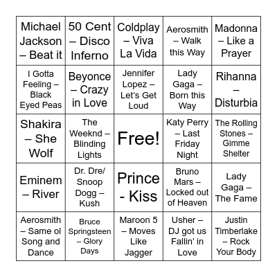 Superbowl Stars Bingo Card