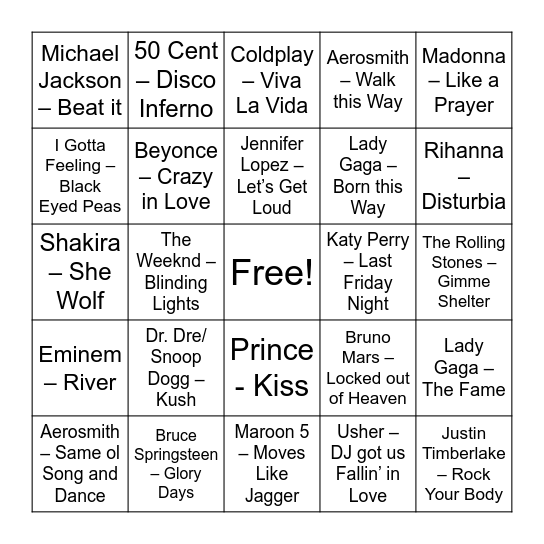 Superbowl Stars Bingo Card