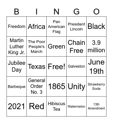 Juneteenth History Bingo Card