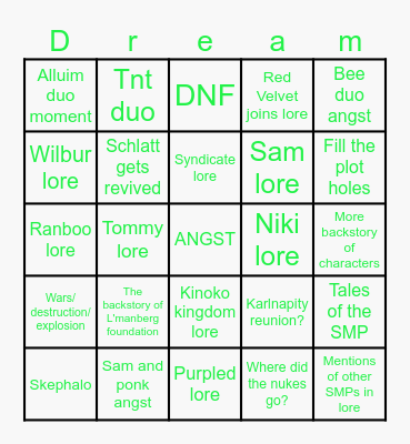 DSMP bingo Card
