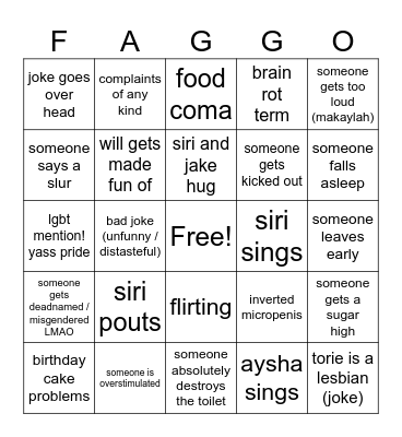 Siri Birthday Bingo Card