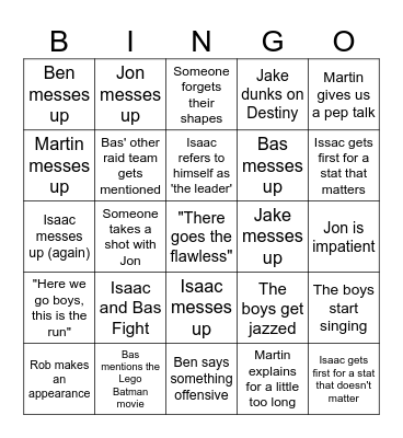 BINGO with the Boys Bingo Card