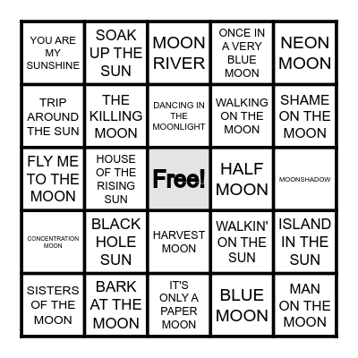 SUN AND MOON Bingo Card
