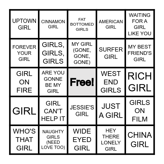 GIRLS Bingo Card