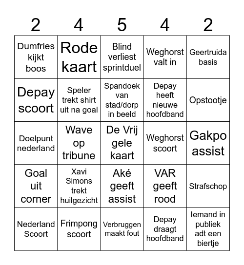 Nederland Frankrijk Bingo Card