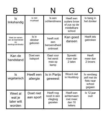 Kennismakingsbingo Card