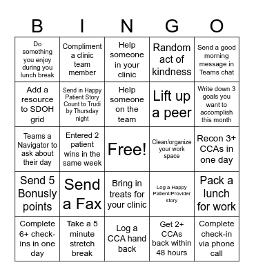 MSH Blackout NonQuality Bingo Card