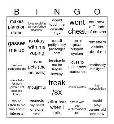 scrib type Bingo Card