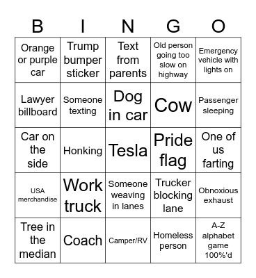 Vermont Trip Bingo Card