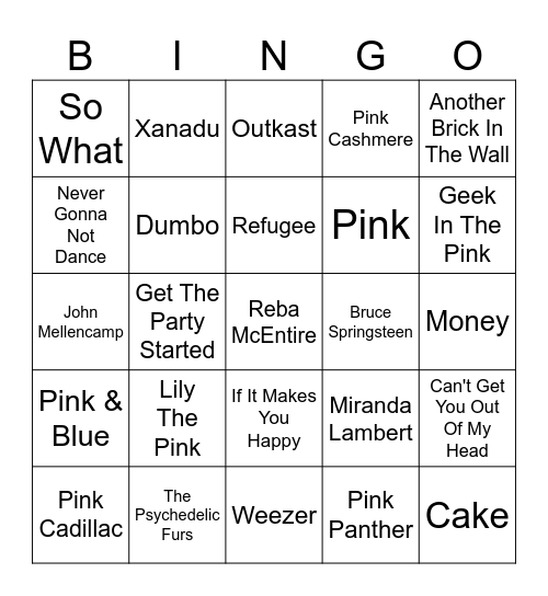 Project Pink Music Bingo! Bingo Card