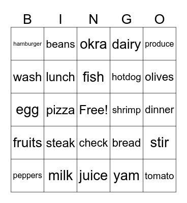 Food Bingo Card