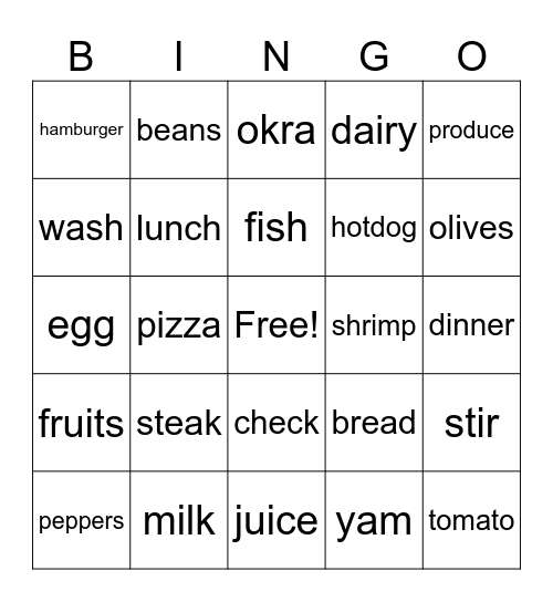 Food Bingo Card