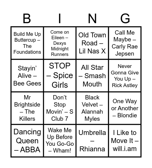 Music Bingo Card