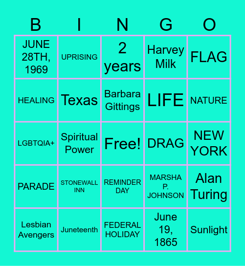 DRAG KING Bingo Card