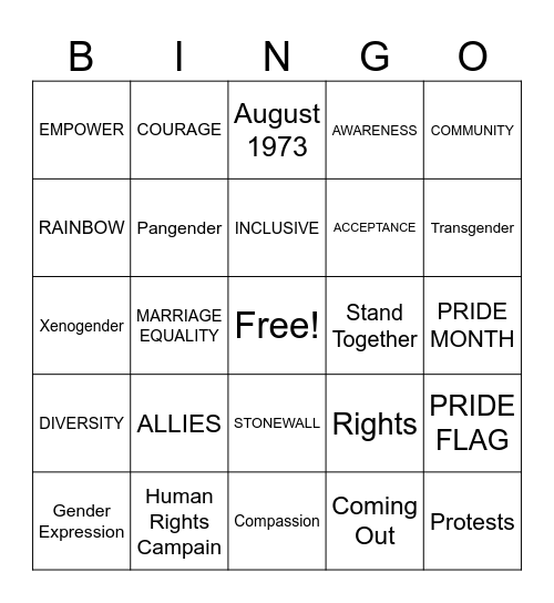 Pride Bingo! Bingo Card