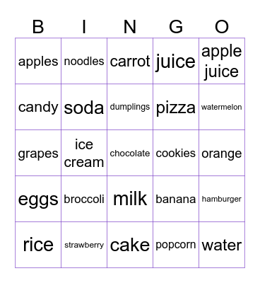 FOOD FOOD FOOD FOOD FOOD FOOD FOOD Bingo Card